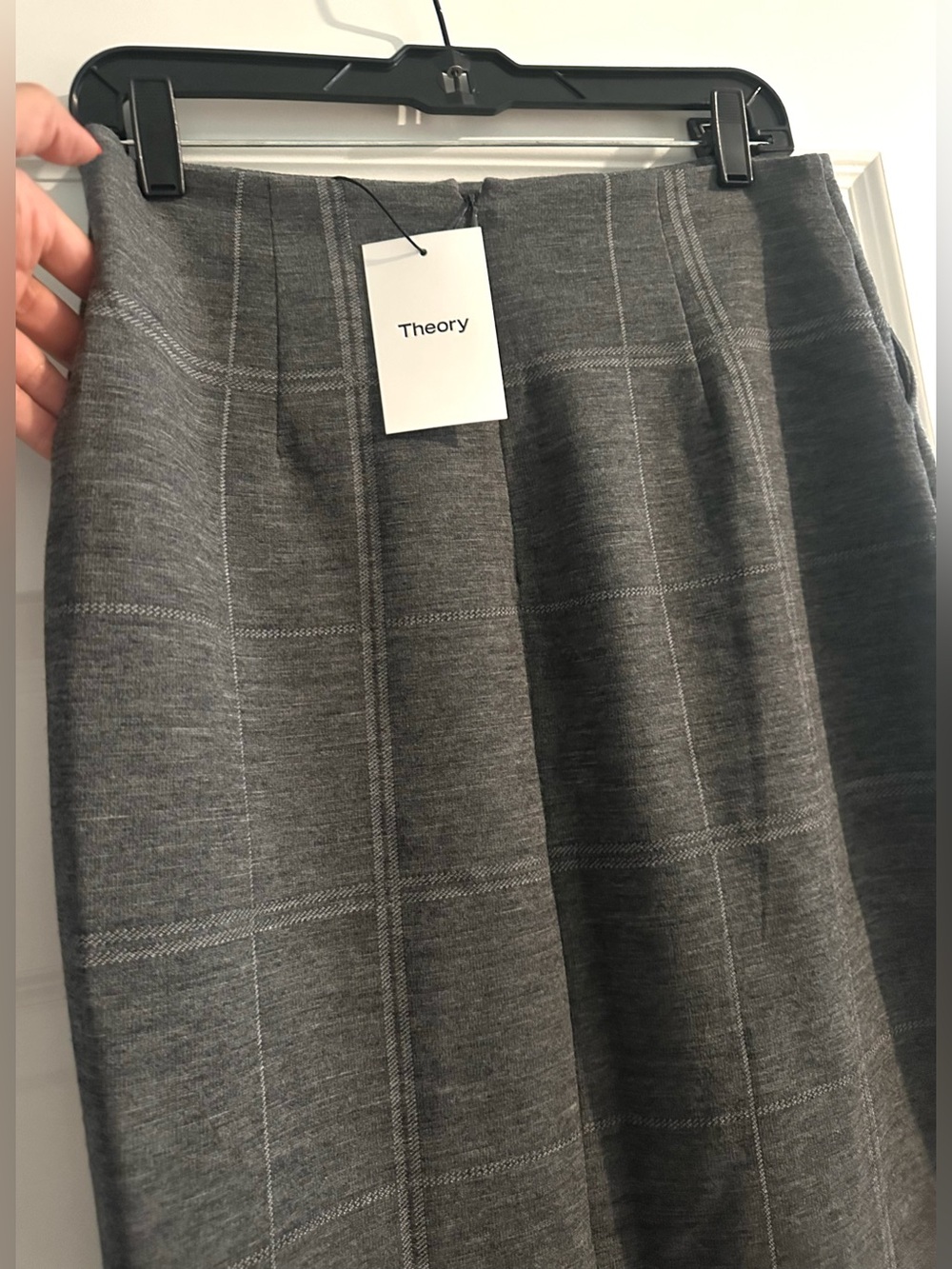 Theory Gray Windowpane Wool Blend Midi Skirt